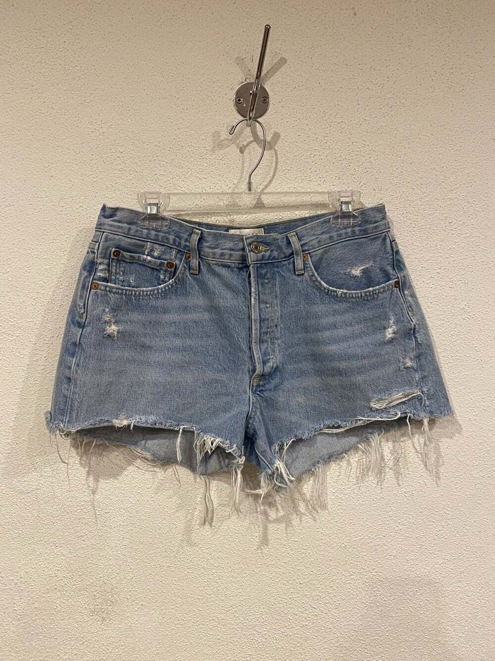 Agolde Shorts Womens 29 Blue Denim Cutoff High Rise Distressed Frayed Hem